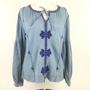 J. CREW Light Blue Boho Top Tunic Blouse W Blue Em
